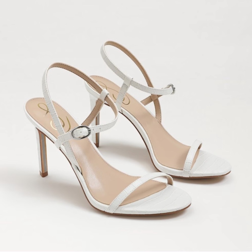 NWT Sam Edelman Doran Strappy Heeled Sandal In Bright White Croc